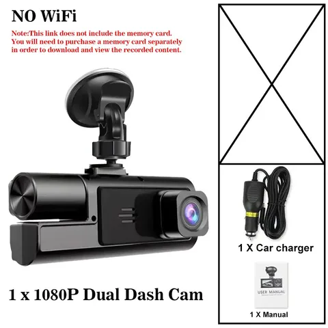 3CH WiFi Car DVR 1080P+720Px2 3 Lens Front Inside Rear 170° Wide Angle Night Vis