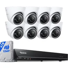 Poe 16-Channel NVR System, 8X 12MP Dome Cameras, 4TB HDD, Smart Detection, RLK16