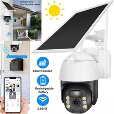 Solar Battery Powered Wireless WiFi Outdoor Pan/Tilt Home Security Camera System