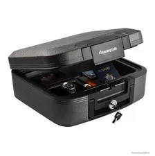 Fire and Water Resistant Chest Safe Key Lock Small Valuables Documents Digital