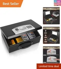 Portable Metal Safe Box with Digital Code Lock,Fire Resistant Storage for Doc...