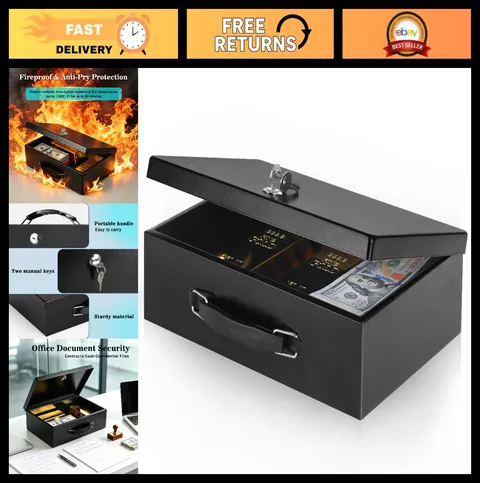 Fireproof Document Box with Key Lock - Water Resistant Safe for Documents, Cash