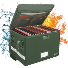 Fireproof File Box with Lock & Zipper Lid, Portable Collapsible Organizer for Le