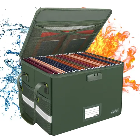 Fireproof File Box with Lock & Zipper Lid, Portable Collapsible Organizer for Le