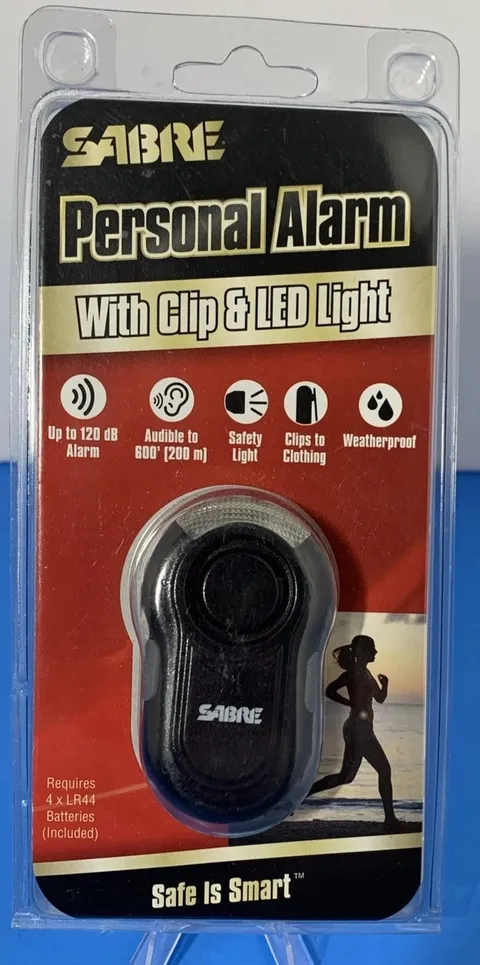 SABRE Personal Defense Panic Alarm with Clip & LED Light •120dB Alarm VERY LOUD!