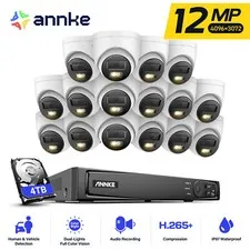 ANNKE 12MP 8CH 16CH NVR Full Color Night PoE Security Camera System Audio Record
