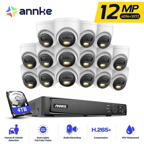 ANNKE 12MP 8CH 16CH NVR Full Color Night PoE Security Camera System Audio Record