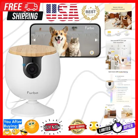 Mini Pet Camera: Security Cam w/Barking/Meowing Alerts, Cat or Dog Tracking w...