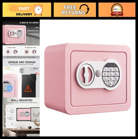 Mini Digital Safe Box for Home - 0.23 Cubic Security Cabinet, Pink Lock Box for
