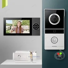 Apartment Intercom System Set Indoor Monitor+ Outdoor Camera+ Electric Rim Lock