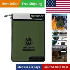 Upgraded Two Pockets Fireproof Document Bag 2000℉, 15”x 11”Waterproof Firepro...