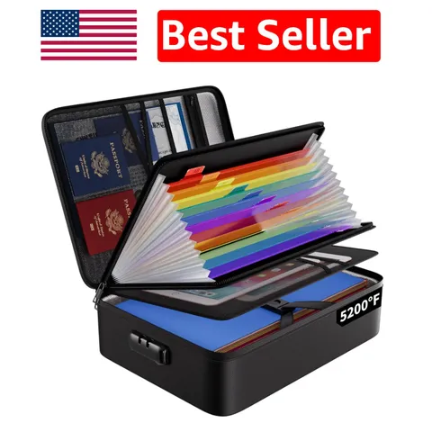 Secure Fireproof Document Bag with 13 Colorful Pockets & Combination Lock