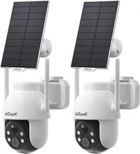 2PCS ieGeek 2K Solar Security Camera Outdoor Wireless, 360° Battery Camera Alexa