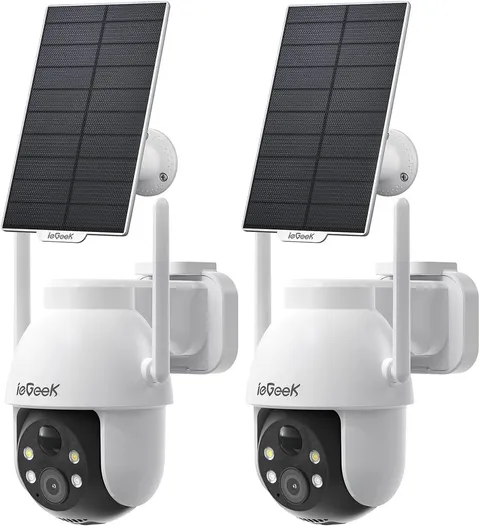 2PCS ieGeek 2K Solar Security Camera Outdoor Wireless, 360° Battery Camera Alexa