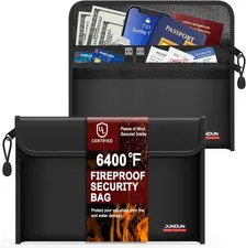 Fireproof Money Bag 6400℉ Dual Zippers 8.6"x5.9" Pack of 2