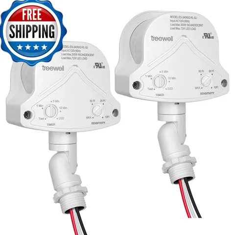 TREEWELL TMD242B 2 Pack 240-Degree Motion Detector 60ft Range 3 Modes White