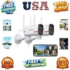 2 Pack Outdoor Security Camera with 2K Color Night Vision, Pan Rotating 180° ...