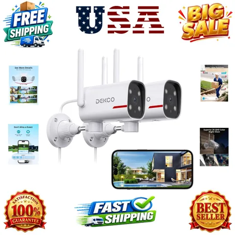 2 Pack Outdoor Security Camera with 2K Color Night Vision, Pan Rotating 180° ...