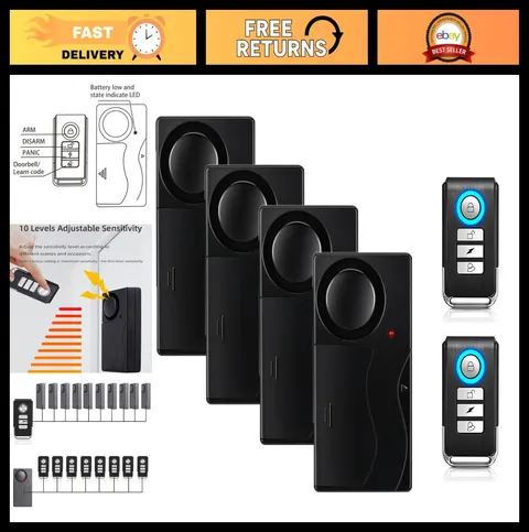 Wireless Vibration Alarm System for Doors, Windows, Bikes & Cars | 4 Sensors, 2