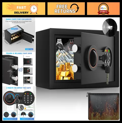 Small Safe for Home, 6.69"H Safe Box with Fireproof Waterproof Bag