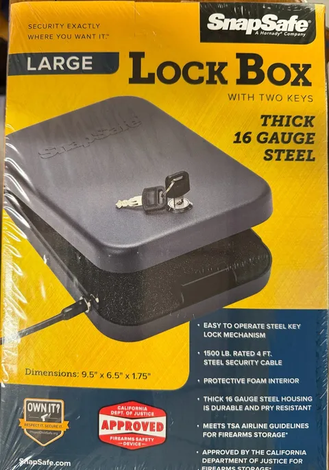 SnapSafe Key Lock Box Large 9.5" x 6.5" x 1." Cable Included Black Finish 75200