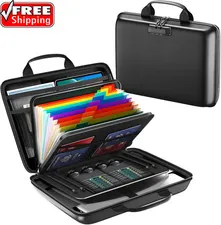 Fireproof Document Box, Hard Case Fireproof File Organizer with Lock and 13 Pock