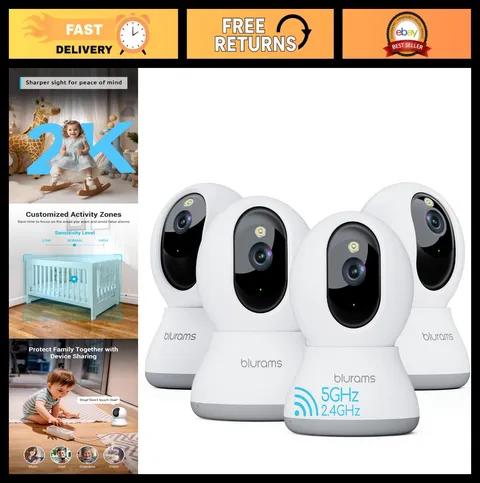 2K Indoor Security Cameras, 360° PTZ Pet Camera with App, Dual-Band WiFi, 4-Pack