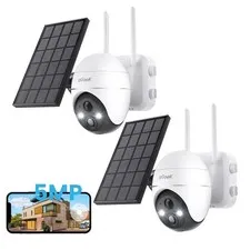 2PCS ieGeek Wireless Outdoor 5MP Security Camera PTZ Home WiFi Battery CCTV