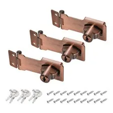 3Pcs 3Inch Keyed Hasp Locks Twist Knob Locking Keyed Different, Copper