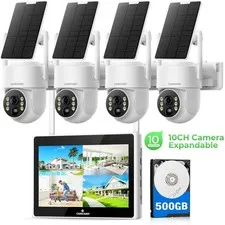 Campark 4MP	Solar Camera Outdoor Wireless PTZ Home With 10'' Monitor NVR 500G IR