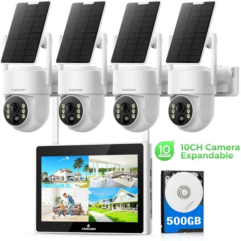 Campark 4MP	Solar Camera Outdoor Wireless PTZ Home With 10'' Monitor NVR 500G IR