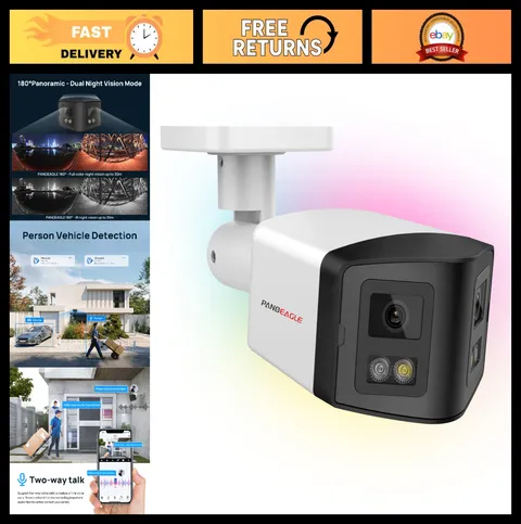 4MP Dual Lens PoE IP Security Camera - 180° Panoramic, Night Vision, Motion Dete