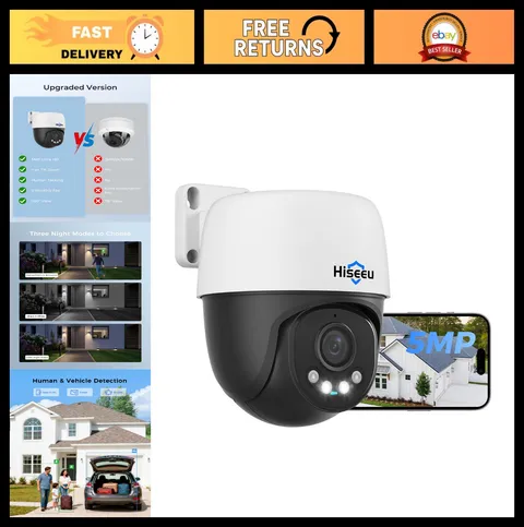 5MP PoE PTZ Outdoor Security Camera | 360° Pan, Color Night Vision, Auto Trackin