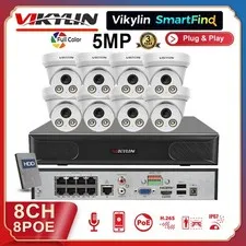 Vikylin SmartFind 8CH 8 POE NVR CCTV System 5MP IP Camera Full Color Audio Lot