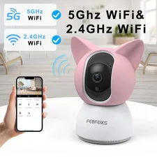 FEBFOXS 2K Baby Monitor, 5G/2.4G WiFi, 360° Pan/Tilt, Night Vision, 2-Way Audio