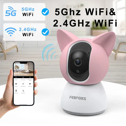 FEBFOXS 2K Baby Monitor, 5G/2.4G WiFi, 360° Pan/Tilt, Night Vision, 2-Way Audio