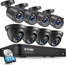 ZOSI 8CH H.265+ 5MP Lite DVR + 8 x 1080P Camera Outdoor CCTV Security System 1TB