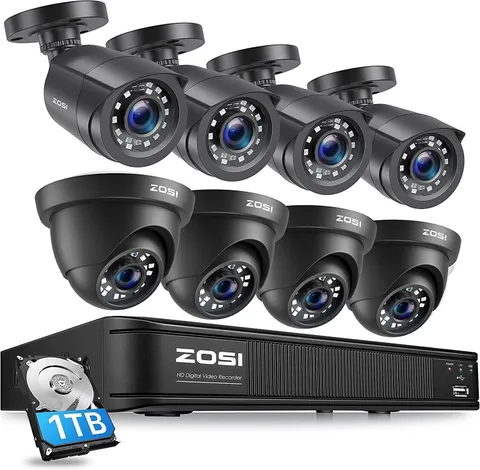 ZOSI 8CH H.265+ 5MP Lite DVR + 8 x 1080P Camera Outdoor CCTV Security System 1TB