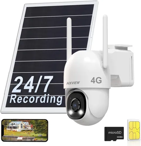 HXVIEW 4G Wireless Outdoor & Indoor Security Camera with Solar Panel & Mount