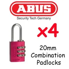  Combination Padlocks - Resettable ABUS 20mm  x4  BULK LOT High quality - PINK