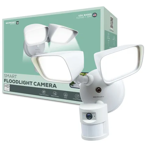 Merkury Smart WiFi Floodlight Camera 1080P HD Motion Sensor 1800 Lumens