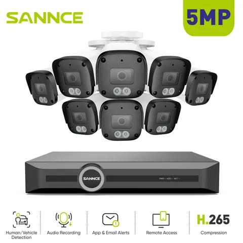 SANNCE 5MP POE IP Security Camera System Audio Recording Ourdoor 8CH 6MP NVR AI