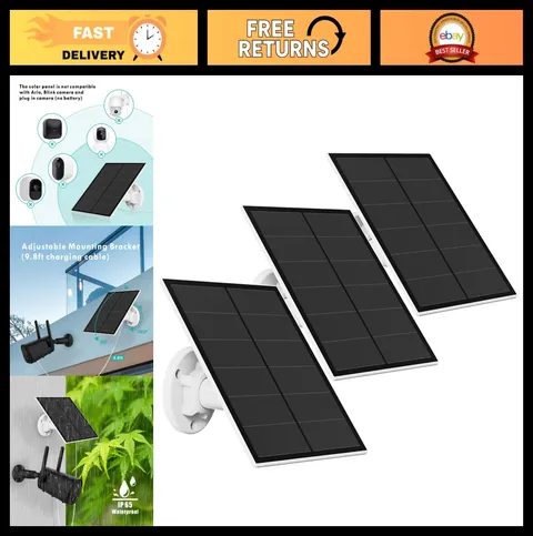 5W Solar Panel for Security Cameras, USB Charger, Waterproof, Adjustable Bracket