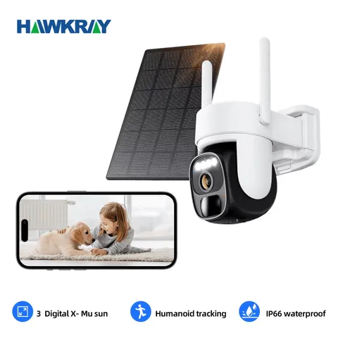 Hawkray Solar Security Camera 2K, 360° Pan-Tilt, 5G/2.4G Wifi, Two-Way Audio, PI