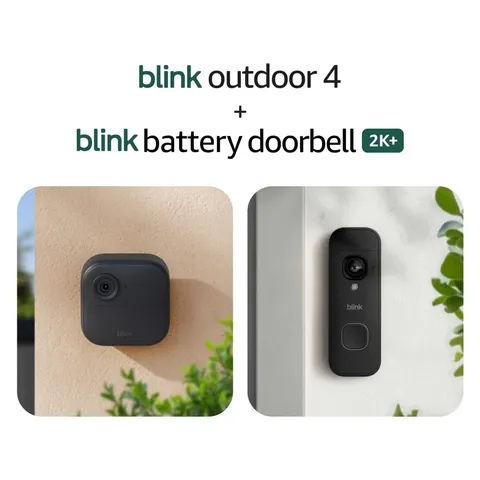 Blink Outdoor Camera 4 1080P and Battery Doorbell 2K+ Bundle (with Sync Module)