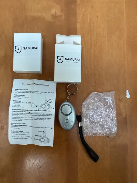 Set Of 2 Samurai Personal Alarm Keychain with LED Light    Silver