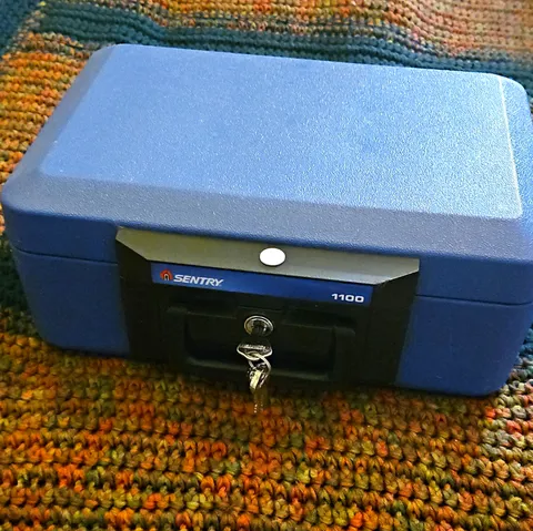 Sentry 1100 Portable Fire Resistant Key Lock Box Safe Blue UL 2 Keys AR-427845