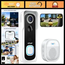 Wireless Video Doorbell Camera 2K HD, PIR Motion Detection, 2-Way Talk, No Subsc