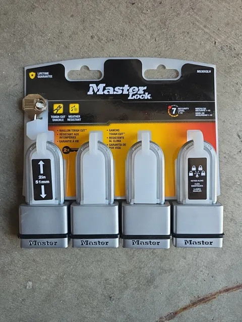Master Lock Heavy Duty Outdoor Padlock with Key, 1-3/4 in. Wide, 4 Pack