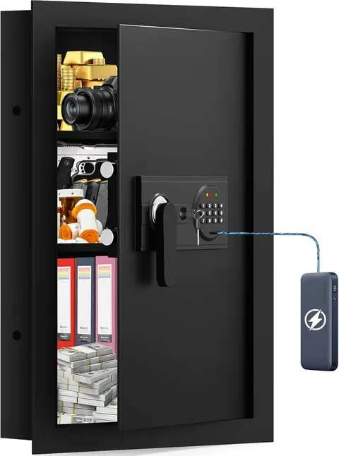 25.6" Tall Fireproof Hidden Wall Safe with Digital Keypad & Shelves